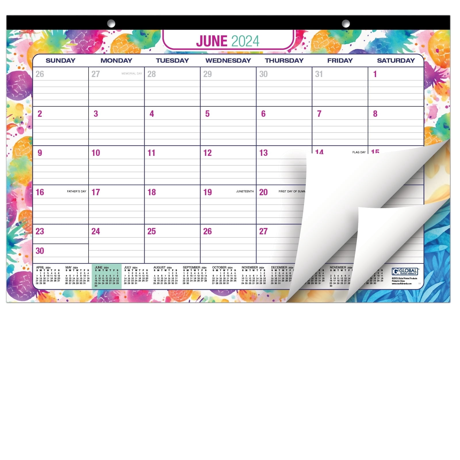 Global Printed Products Academic Planner 2024-2025 and 11" x 17" Desk Calendar Bundle, Desk Calendar 2024 Planner, Hardcover Fashion Planner, Watercolor Butterflies