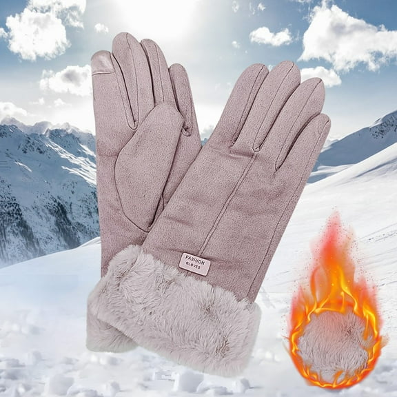 Oggfader Women's Leather Fleece Warm Gloves - Korean Style, Touchscreen, Water Resistant for Winter Fall Outdoor Cycling