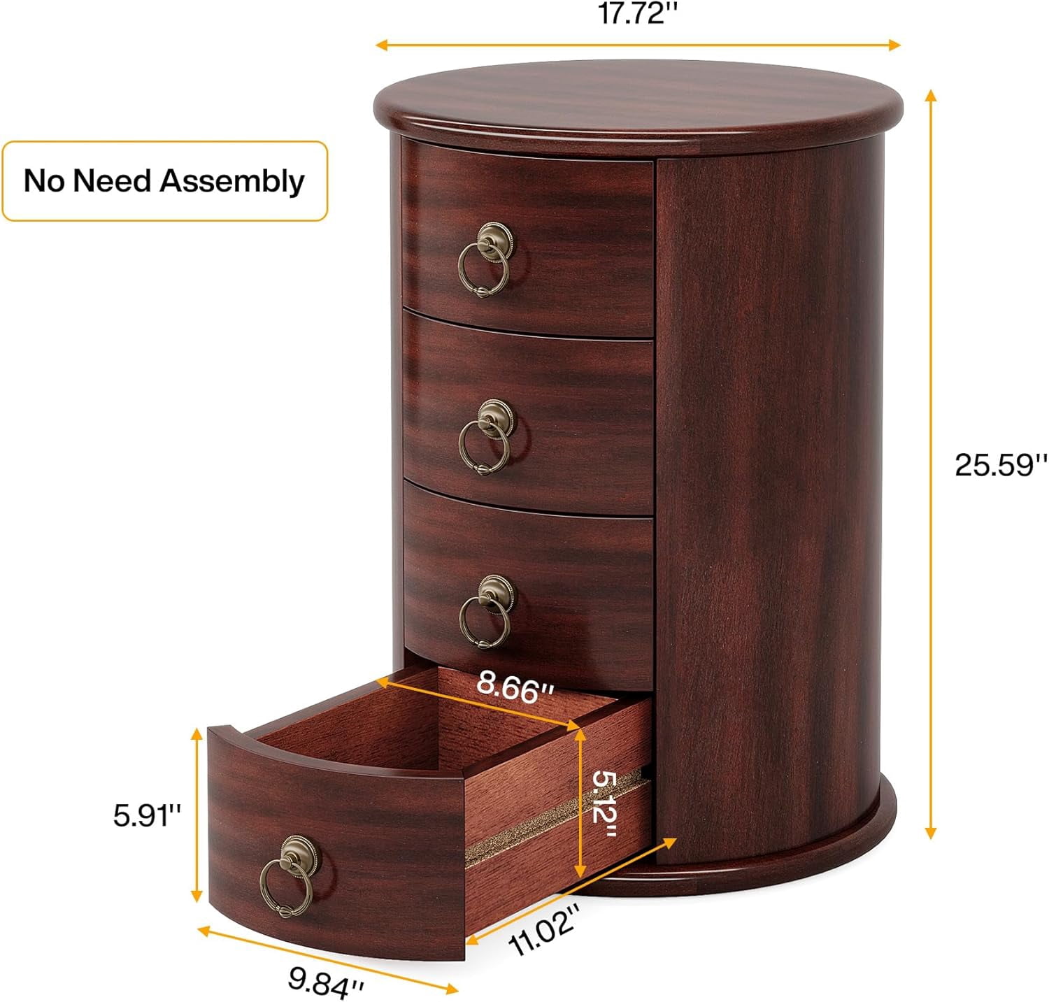 Tribesigns Solid Wood End Table, Round Side Table with 4 Drawers, Vintage Bedside Table Nightstand for Small Spaces, Living Room, Bedroom, No Assembly Required (2)
