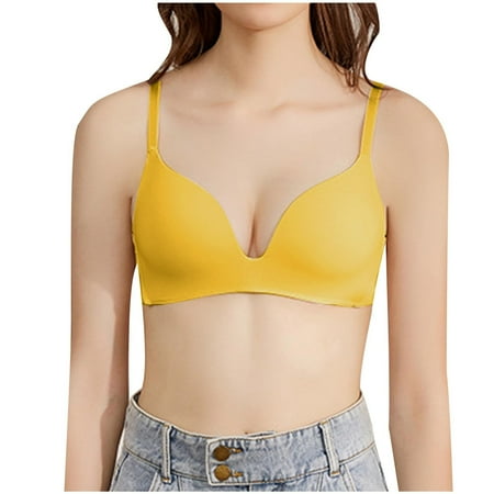 Hamky Bras for Women Push Up Bra Lightly Lined Women s Bra Up Black Wire T Shirt Bra Small Cup Bra Bralettes for Women Seamless Bras Yellow 38