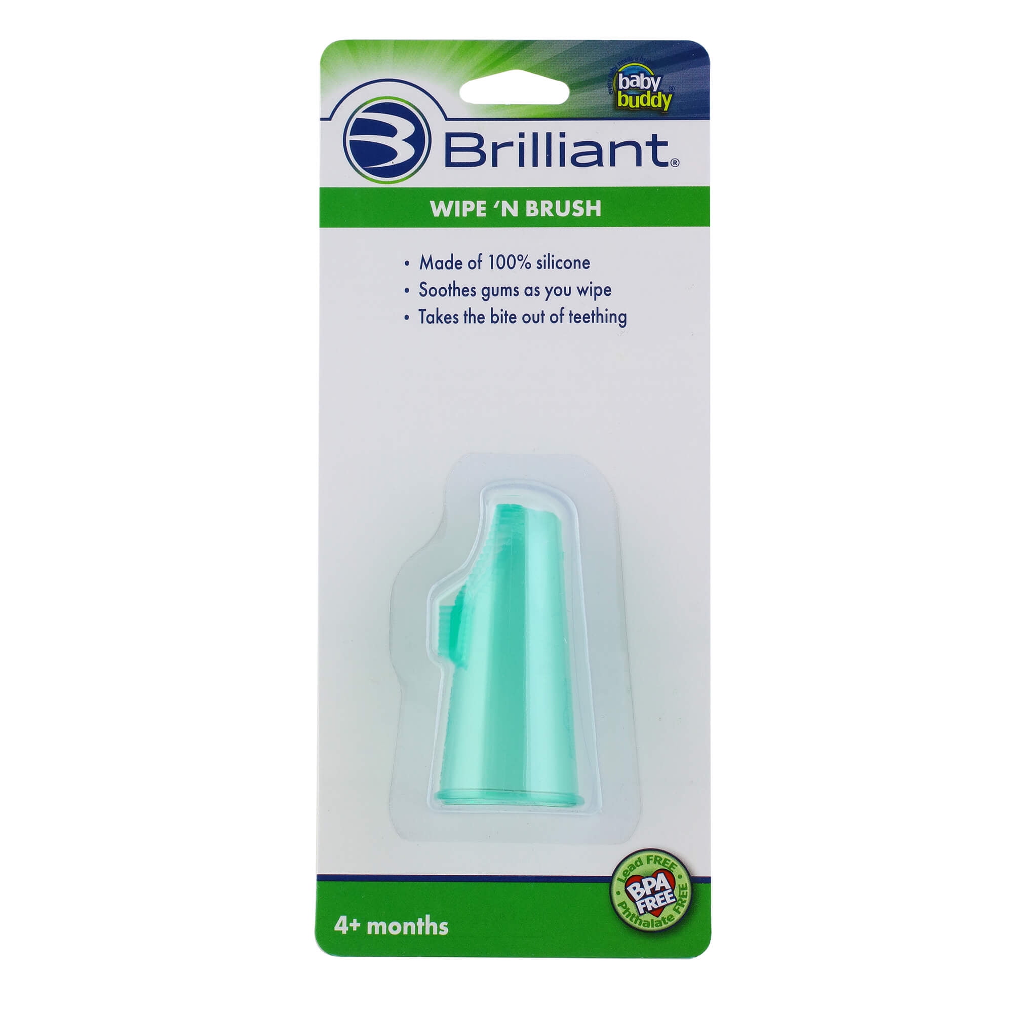 Baby Buddy by Brilliant Wipe N Brush Soft Silicone Toothbrush and Dental Wipe Assistant, Use with Tooth Tissues, Green