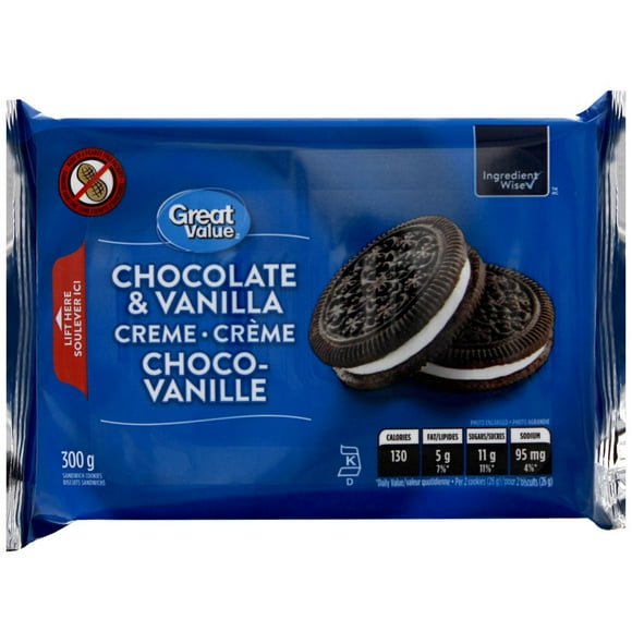 Great Value Chocolate & Vanilla Creme Sandwich Cookies, 300 G