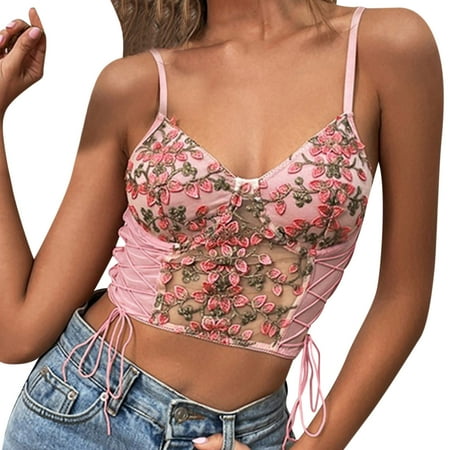 

Cathalem Must Haves Women Women Lingerie Corset Vest Top Lace Floral Bralette Bralet Bra Cami Crop Biker Shirts for Women Top Vest Pink Medium