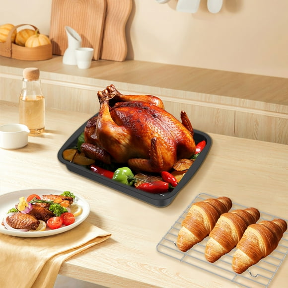 Wekvgz Carbon Steel Roasting Pan With Rack for Oven Dishwasher Safe Large Size Turkey Roaster Pot Even Heat Distribution Rectangular Roaster for Baking Turkey