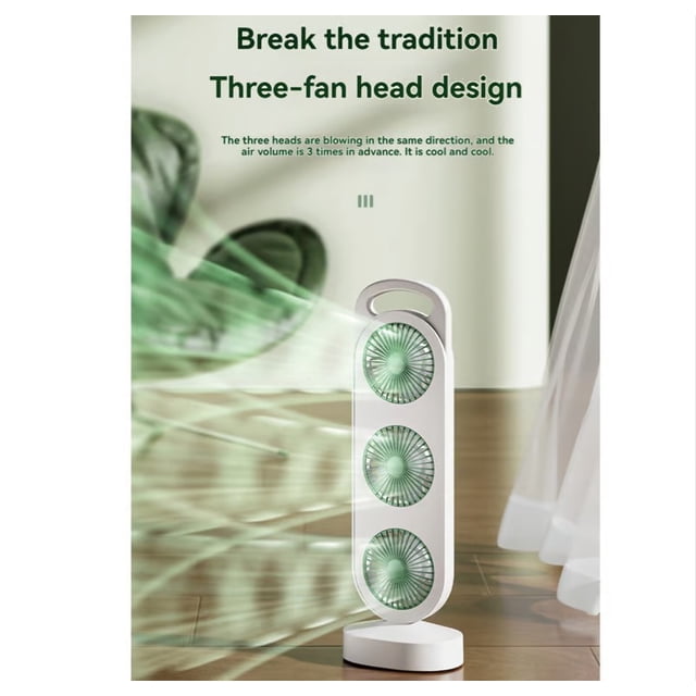 VENTILADOR DE ESCRITORIO DISEÑO TURBINA TRIPLE RECARGABLE.