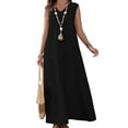 thumbnail image 3 of Women'S Tank Maxi Dress A-Line V-Neck Sleeveless Solid Color Loose Casual Long Beach Dresses Coverups Black [Spot] S, 3 of 9