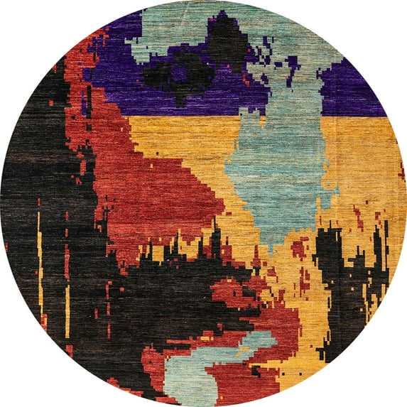 Ahgly Company Machine Washable Indoor Round Abstract Brown Area Rugs, 8' Round