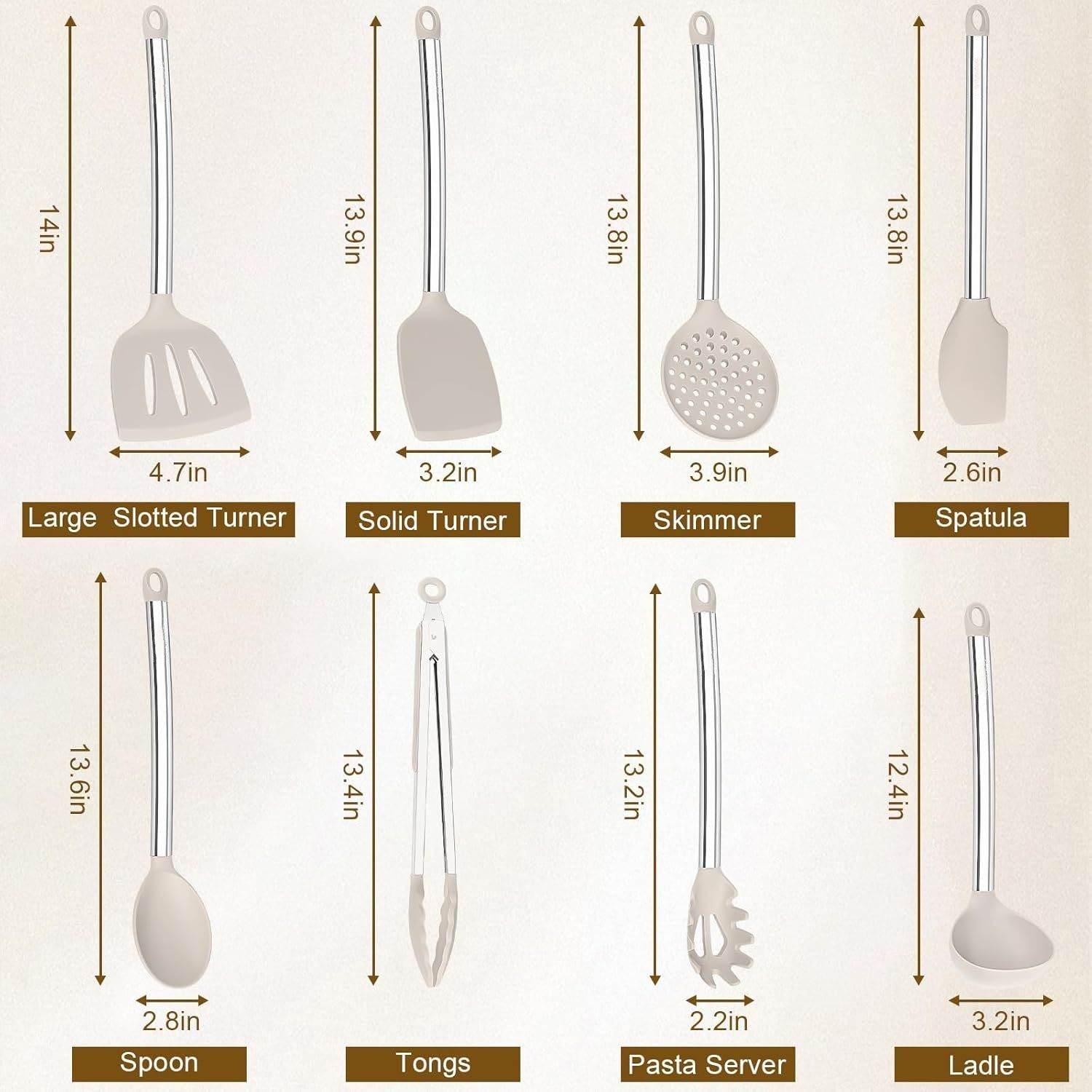 8 Pieces Kitchen Utensils Set, Silicone Cooking Utensils Set for Non-Stick Cookware, Stainless Steel Handle, Heat Resistant Kitchen Gadgets Includes Large Spatula Tongs, Dishwasher Safe