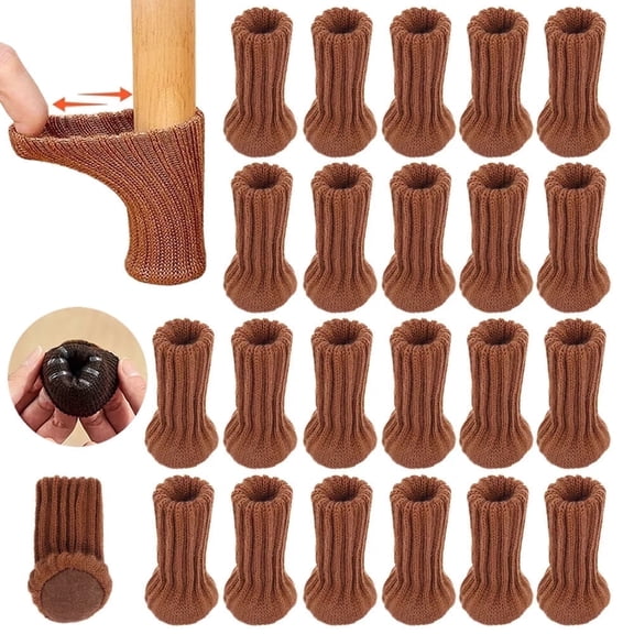 24pack Knitted Chair Leg Protectors for Hardwood Floors Felt Bottom High Elastic Furniture feet Socks Caps Covers Pads Scratching & Reduce Noise-Brown