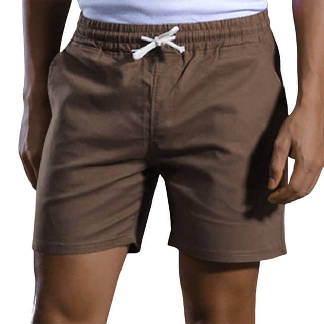 Men Shorts Male Solid Color Linen Shorts Pocket Design Pants Versatile Spring Summer Shorts Men Athletic Brown L
