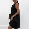 thumbnail image 6 of Horkkom Linen Dress Women Solid Color Mini V Neck Summer Dresses Beach Vacation Loose Sundresses, S-3XL, 6 of 8