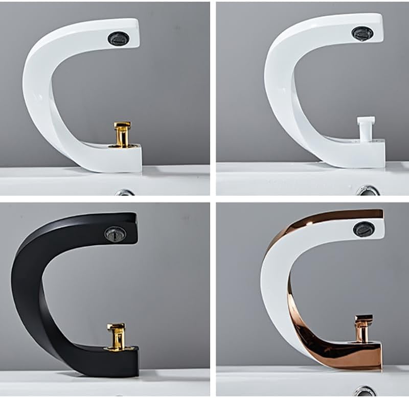 SOKNARKU Modern Bathroom Sink Basin Faucet Brass Single Hole Single Handle Deck Mount Cold And Hot Mixed Creative Design Tap Including Two US Standard 3/8 Hoses Black Gold