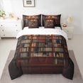 thumbnail image 2 of jejeloiu Brown Bookshelf 7pcs Bedding Comforter Set,Vintage Books Queen Bedding Sets,Library Theme Queen Sheet Sets For Girls Boys,Ultra Soft Home Decor Reversible, 2 of 8