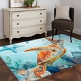 thumbnail image 4 of Orange Sea Turtle Washable Area Rugs 4'x6', Teal Watercolor Starfish Coral Coastal Low Pile Throw Living Room Rug Non-Slip Sturdy Edge Binding Carpet for Indoor Entryway Bedside Kitchen, 4 of 9