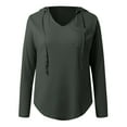 thumbnail image 3 of Women's V Neck Hoodies Long Sleeve Sweatshirt Drawstring Pullover Tops With Pocket Snap Hoodie Women Zippe Tunic Fall Clothes Women Athletic Womens Sweatshirt Hooded Zip up Sweatshirt Women Hooded Top, 3 of 4