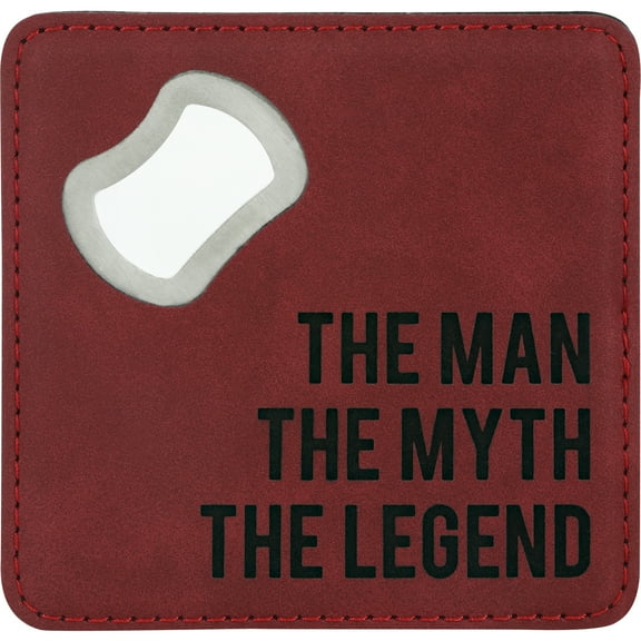 Pavilion Gift Company The Man The Myth The Legend 4 Inch Stainless Steel Bottle Opener Coaster, 4", Red