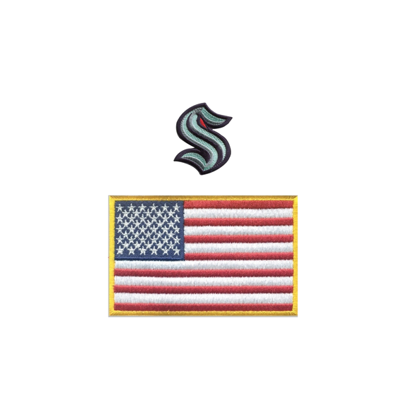 HEDiGEAR Official Licensed Seattle Kraken NHL Team Velcro Patches (Small) Embroidered Velcro Patch Set with USA Flag 2 Pack