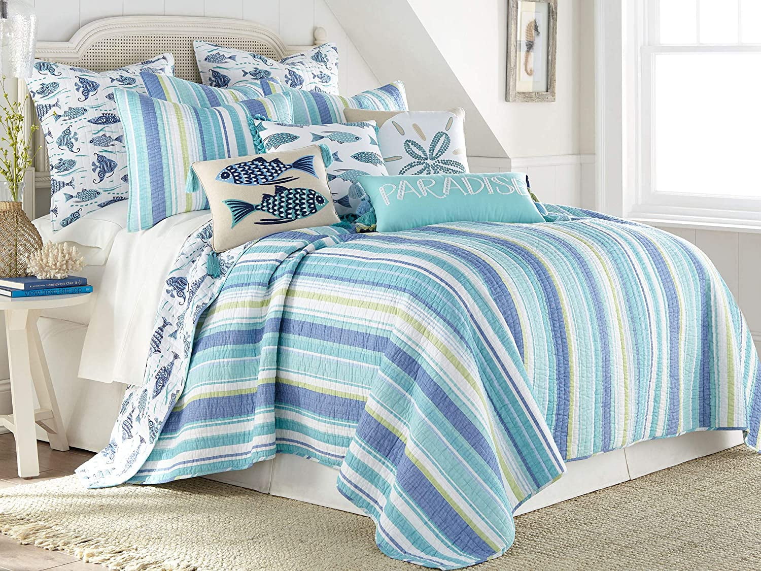 Beach on Mahe Island Print Details about   Jungle Quilted Coverlet & Pillow Shams Set 