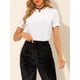 thumbnail image 5 of Camiseta de terciopelo de mujer Inspire Chic para fiesta, cuello redondo, manga corta, casual, M, blanca, 5 of 8