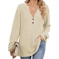 thumbnail image 1 of Camisa Henley de Larga para Mujer, Cuello en V, Suéteres Casuales Elegantes, Ropa de Moda para Otoño. Albaricoque S, 1 of 10