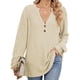 thumbnail image 1 of Camisa Henley de Larga para Mujer, Cuello en V, Suéteres Casuales Elegantes, Ropa de Moda para Otoño. Albaricoque S, 1 of 10