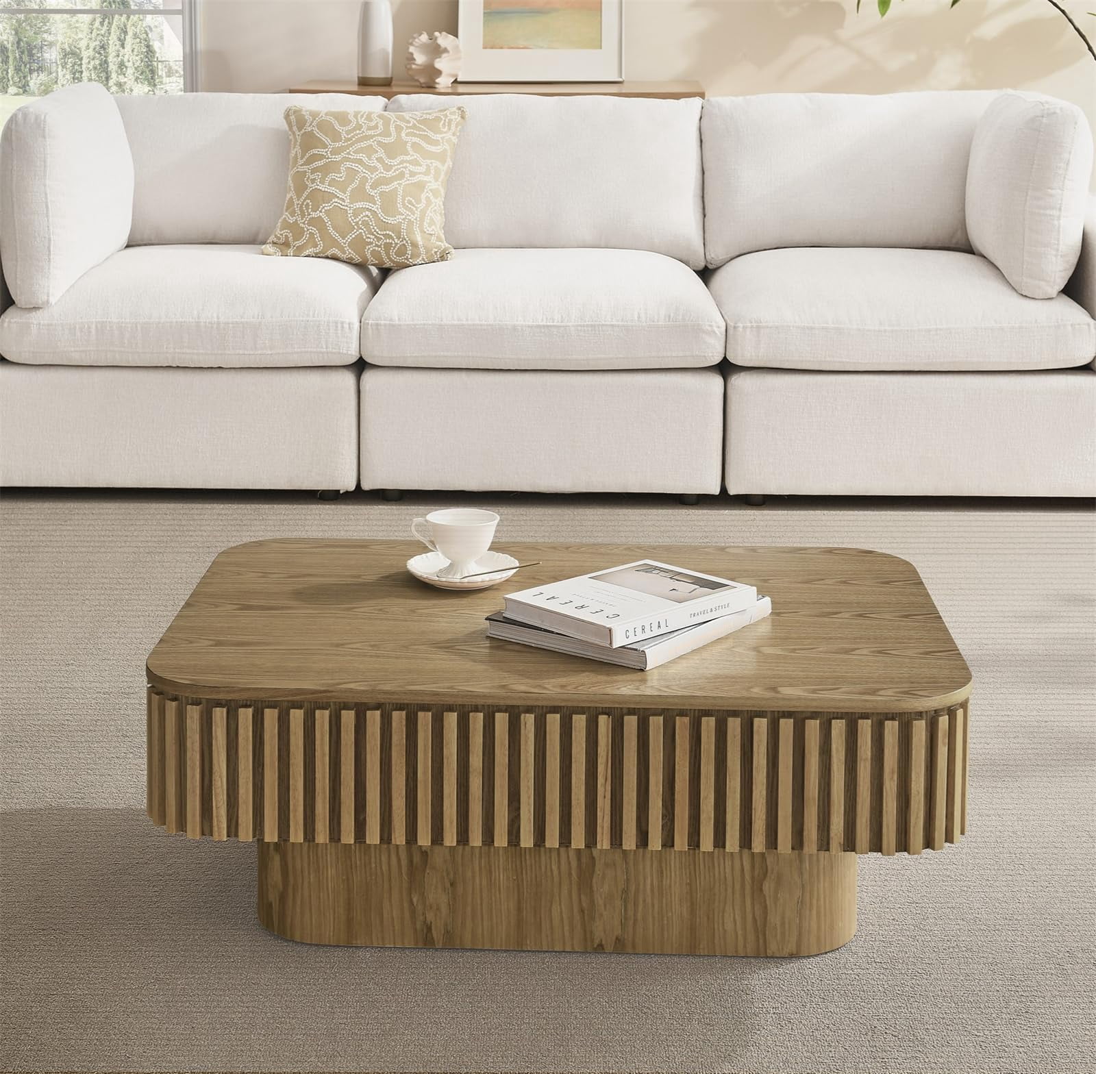 38.6" Lift-Top Natural Coffee Table with Hidden Storage Design for Living Room, Office or Small Spaces