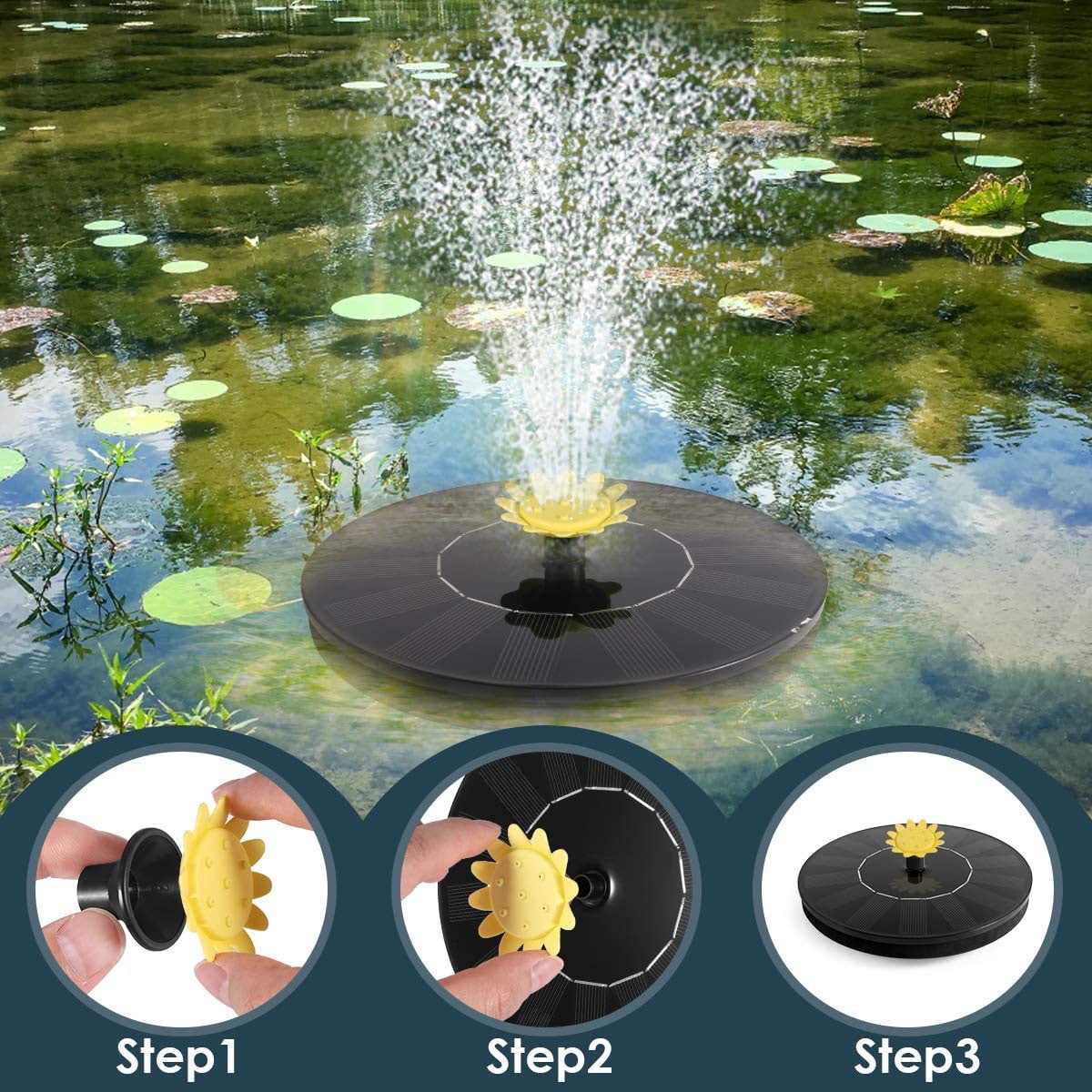 Details about   Solar Fountain Floating Lotus Water Pump For Bird Bath Garden Pond Pool Outdoor 