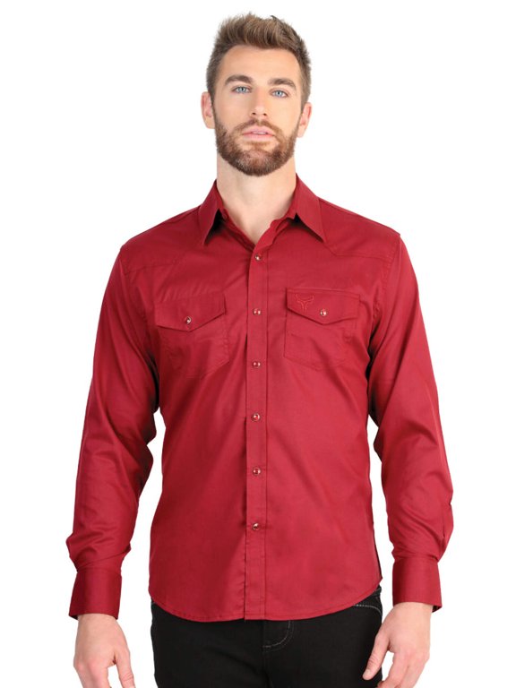 El General Mens Long Sleeve Western Shirt - Red Stretch 45614