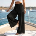 thumbnail image 6 of Qiggri Women Solid Cotton Linen Elastic High Waist Tiered Ruffle Pleated Wide Leg Pants Flowy Beach Vacation Casual Trousers L, 6 of 6