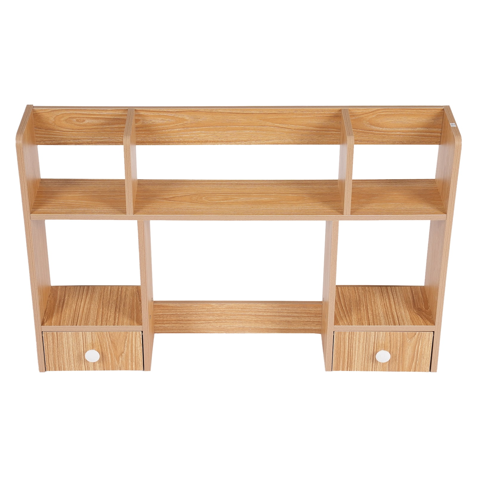 2 Drawers Desktop Storage Shelf Rack Office&Home Desk Hutch Books Display Shelf Rack Desk Shelf Desk Storage Organizer Bookshelf Wood Desk for Computer Desk - Rubber Wood Color