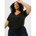 thumbnail image 2 of TIYOMI Women's Plus Size Party Tops 3X Black Summer Sequin Tops Short Sleeve V-Neck Shirts Club Sparkly Tunic Cocktail Birthday Casual Blouses Loose Fit Summer Tee 3XL 22W 24W, 2 of 8