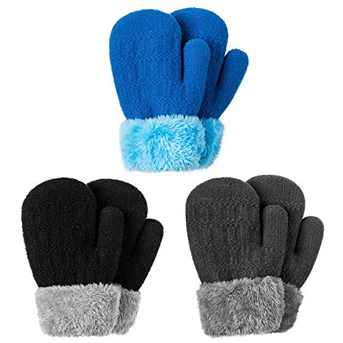 Baby Kids Knit Thick Gloves Lined with Warm Fleece Toddler Infant Winter Mitten for Girls Boys 