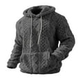 thumbnail image 3 of YOIAVAIOY Mens Fuzzy Sherpa Lined Pullover Hoodie Long Sleeve Front Pocket Sweatshirts Fall Winter Hooded Textured Outwear Gray XL, 3 of 8
