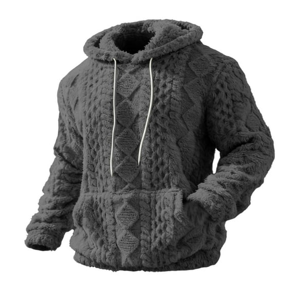 Chiccall Fuzzy Hoodies for Men Pullover Textured Hooded Sweater Warm Winter Casual Loose Outerwear with Pocket