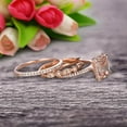 thumbnail image 3 of Milgrain 2.75 Carat 7x5mm Emerald Cut Morganite Wedding Set Engagement Ring 10k Rose Gold Art Deco Two Matching Band Anniversary Gift Glaring Staggering Ring, 3 of 5