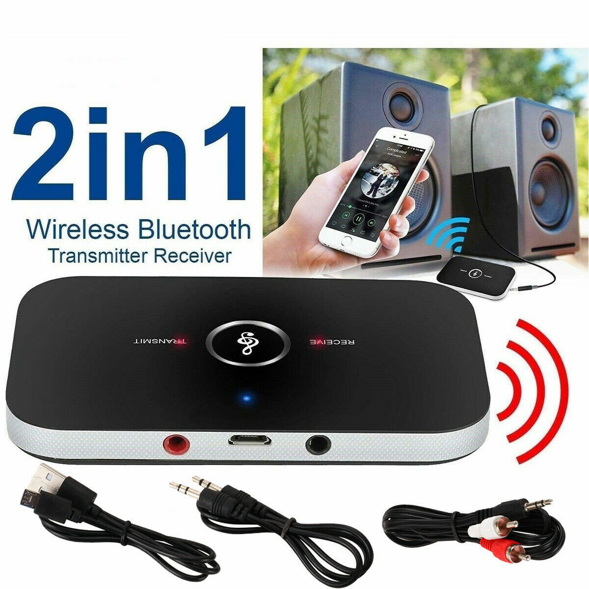 Chargeable Bluetooth Transmitter Receiver 2 In 1 Audio RCA 3.5mm