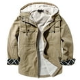 thumbnail image 5 of IYTR Winter Men's Hooded Jackets Solid Long Sleeve Fleece Lined Warm Trucker Jacket Coat with Pockets Khaki XL, 5 of 6