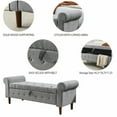thumbnail image 6 of 62" Bedroom Tufted Button Storage Bench, Modern Fabric Upholstered Ottoman, Window Bench, Rolled Arm Design for Bedroom, Living Room, Foyer (Grey), 6 of 9