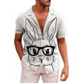 thumbnail image 4 of Spring Summer Casual Button Down Shirt Men's Easter Rabbit Print Short Sleeve White XL, 4 of 4