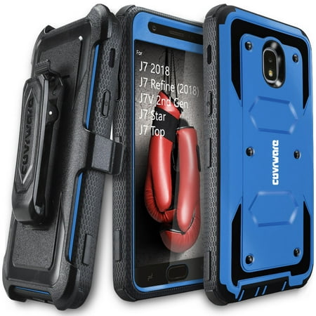 Samsung Galaxy J7 (2018) / J7 Refine / J7 Star / J7 Top / J7V 2nd Gen Case, COVRWARE [Aegis Series] w/ [Built-in Screen Protector] Rugged Holster Armor Case [Belt Clip][Kickstand], Blue