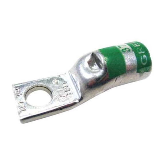 One-Hole Compression Lug, 1 AWG Max, 1/4 in Stud, Short Barrel, Copper, Green