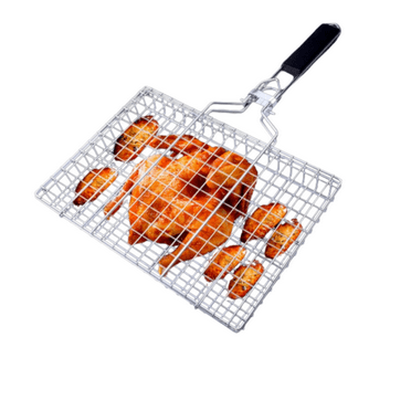 Trianu Stainless Steel Grill Basket, Fish Grill Baskets for Outdoor Grill, Vegetable Grill Basket with Wooden Handle, BBQ Grill Basket for Grilling, Grill Accessories