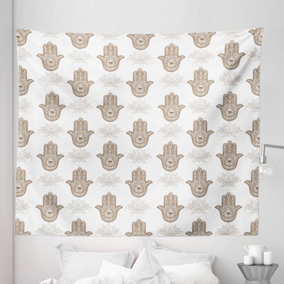 Hamsa Tapestry, Middle Faded Floral Background Mandala Inspirations Tribal Tattoo Design, Fabric Wall Hanging Decor for Bedroom Living Room Dorm, 5 Sizes, Caramel, by Ambesonne