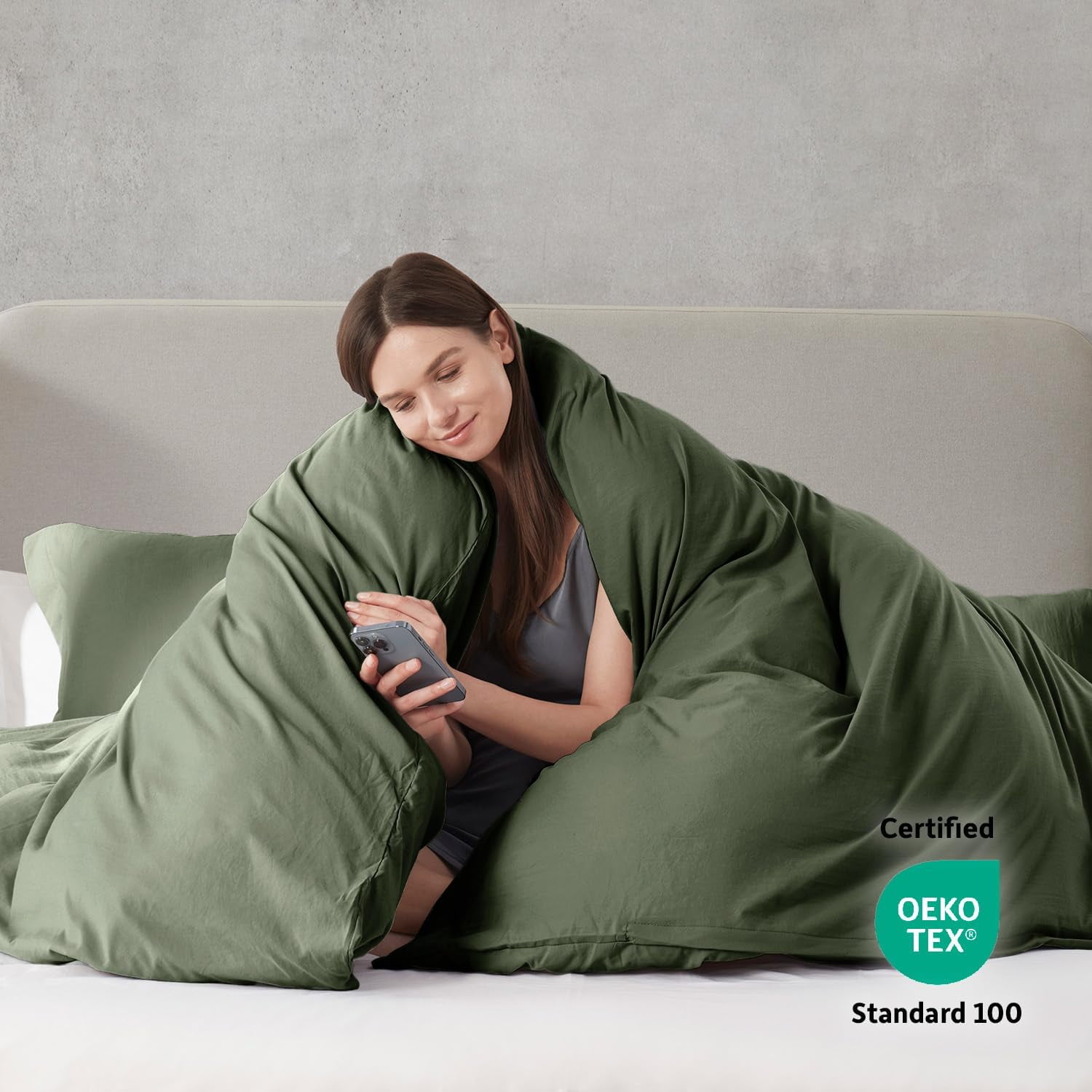 LammaLoe Duvet Cover Queen Size, Soft Prewashed 3-Piece Duvet Cover Bedding Set with Pillow Shams, Olive Green