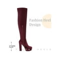 thumbnail image 6 of BLISSFUL STEP Women's Boots Faux Velvet Over The Knee Platform Round Toe Chunky Heel Boots  Burgundy 9, 6 of 7