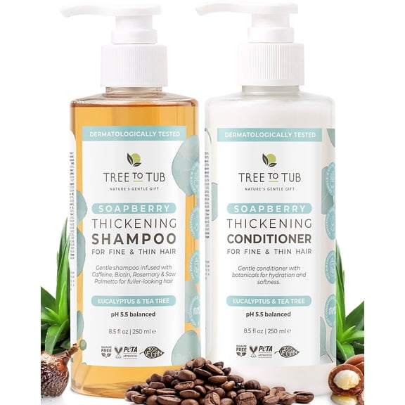 Tree To Tub Volumizing Biotin Shampoo and Conditioner Set - Activating Caffeine for Fuller Hair, Thickening Shampoo and Conditioner for Women & Men