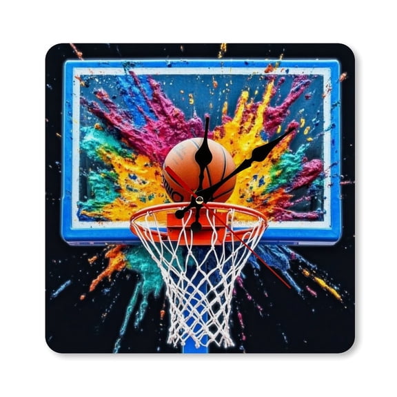 RKSupls 1010inch Basketball Hoop Color Burst Square Unmarked Wall Clock Silent Non-Ticking Home Decor for Bedroom Living Room Office Classroom Easy to Install