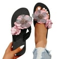 thumbnail image 3 of Leozcaa Women's Flower Appliques Flip Flops Boho Open Toe Slip On Flat Sandals Beach Vacation Slippers, 3 of 8