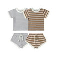 thumbnail image 4 of LYMAYTER 2Pcs Boys Girls Tees Set for Toddler Baby Summer Cotton Pullover T-Shirt Outfit Newborn Solid Colours Tops and Elastic Shorts Tees Outfit Infant Stripe Cosy Casual Versatile T-Shirt for 3-24M, 4 of 8