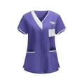 thumbnail image 6 of qucoqpe Summer Scrub Tops for Women Loose Colorblock Button Wrap V-Neck Short Sleeve Workwear Stretchy Uniform Shirt with Pockets, 6 of 6